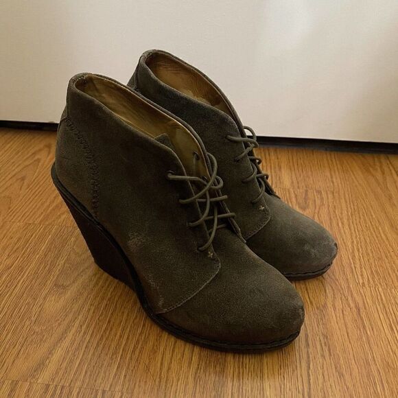 NWOB Rag & Bone Odval lace up green suede wedge ankle boots size 38 US 8 - Picture 2 of 9